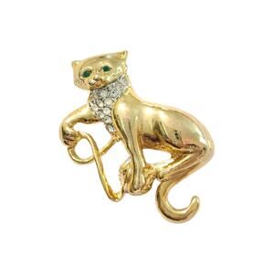 Mid Century Atomic Kitty Brooch with Crystal Accents